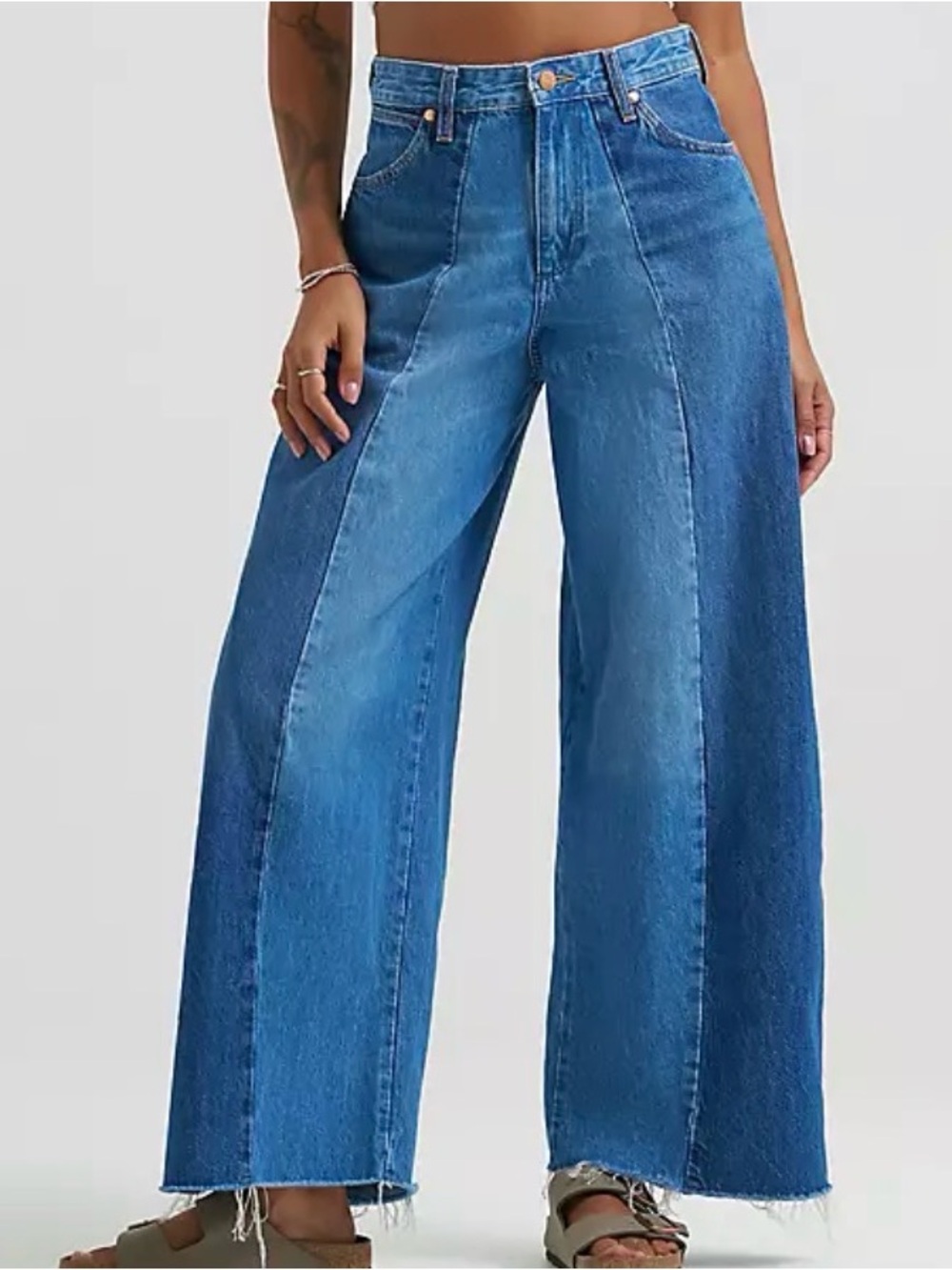 Wrangler cowboy Wide-Leg Two-Tone Blue Jeans for Women - Picture 1 of 16